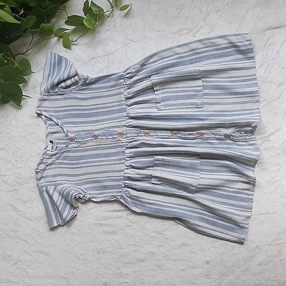 Striped Button Down Flutter Sleeve Dress